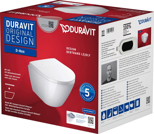 Duravit d-neo wandclosetpack - met wandcloset - compact - diepspoel - rimless - 37x48x40cm - met verdekte bevestigigng - softclose - wit