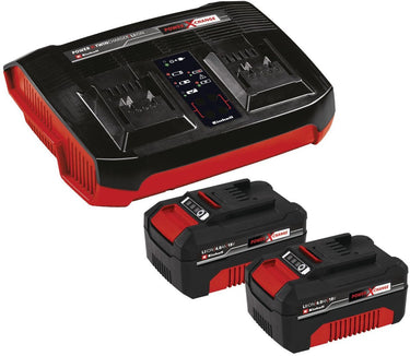 Einhell 18 v 4.0 ah power x-change starter kit - 2x 4.0 ah accu en duo-lader - universeel voor alle power x-change machines