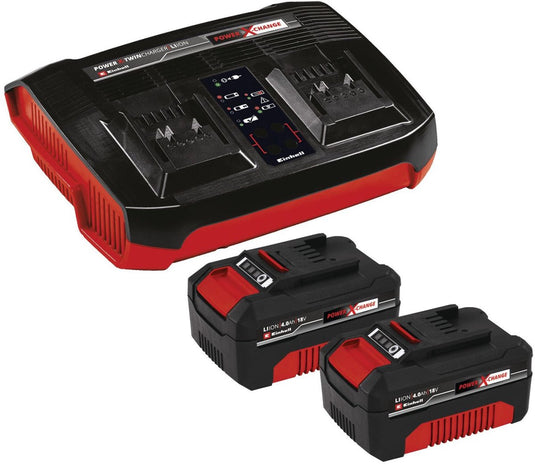 Einhell 18 v 4.0 ah power x-change starter kit - 2x 4.0 ah accu en duo-lader - universeel voor alle power x-change machines