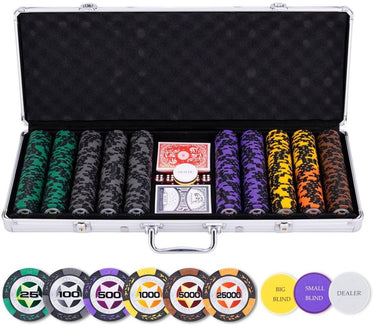 Longfield pokerset in zilveren koffer - high stake 500 chips 14gr.