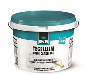 Bison tegellijm emmer 7 kg, voor alle soorten wandtegels, vochtbestendig, makkelijk verwerkbaar, oplosmiddelvrij, eenvoudig aan te brengen