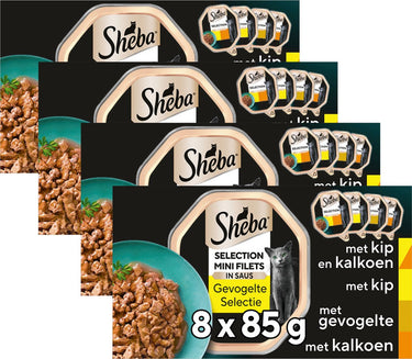 Sheba kattenvoer - mini filets - gevogelte in saus - kuipjes 32x85g