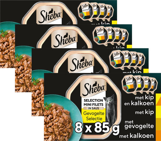 Sheba kattenvoer - mini filets - gevogelte in saus - kuipjes 32x85g