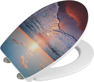 Wenko wc bril sunset - antibacterieel duroplast - easy-close softclose sluiting - fix-clip bevestiging afklikbaar in rvs - toiletbril decor - toiletzitting met hoogglans print
