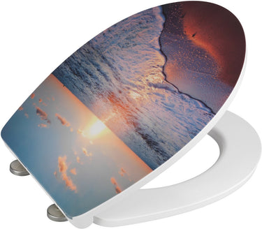 Wenko wc bril sunset - antibacterieel duroplast - easy-close softclose sluiting - fix-clip bevestiging afklikbaar in rvs - toiletbril decor - toiletzitting met hoogglans print