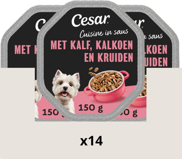 Cesar hondenvoer - cuisine - kalf kalkoen in saus - kuipjes 14x150g