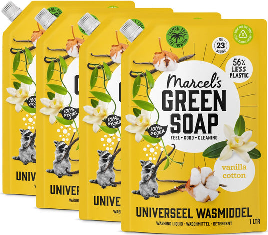 Marcel's green soap universeel wasmiddel navulling - vanille katoen - 4 x 1l - 92 wasbeurten