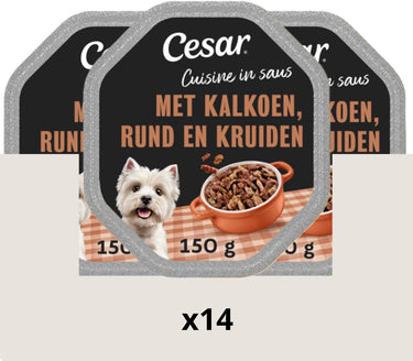 Cesar hondenvoer - cuisine - kalkoen rund in saus - kuipjes 14x150g