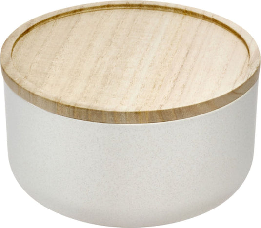 Idesign mengkom met deksel, small - gerecycled kunststof en paulownia hout | ro pansino x
