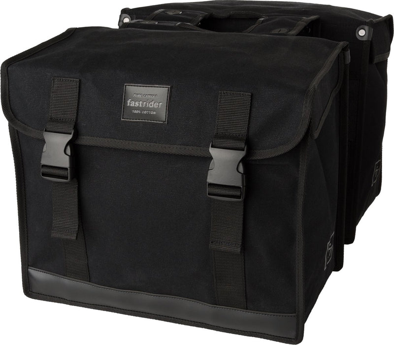 Load image into Gallery viewer, Fastrider canvas hybride 94 dubbele fietstas zwart 56l - afgeschuind - waterafstotend canvas - reflecterend - geschikt voor e-bike
