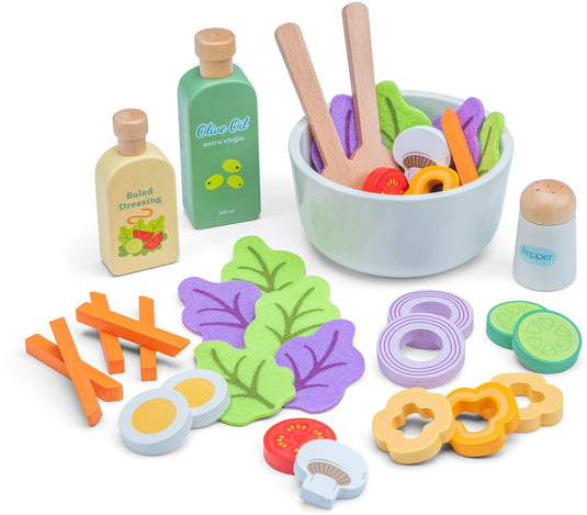 Woet ® houten salade set - maak je eigen salade speelset met 30+ accessoires - rollenspel speelgoedeten - educatief keukenspeelgoed - vanaf 3 jaar