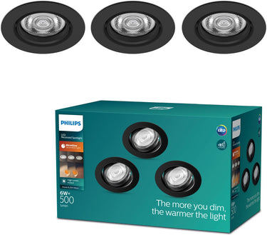 Philips led philips impala inbouwspot - 3-lichts - zwart - rond