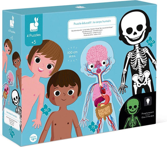 Janod - educatieve puzzel - het menselijk lichaam - 4-in-1 puzzel