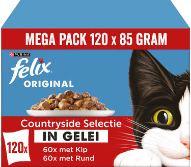 Felix original mix selectie in gelei - countryside selectie - kattenvoer natvoer - rund kip - 120 x 85 g