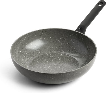 Bk granite ceramic keramische wokpan 28cm - 3.7l - inductie wokpan - zonder deksel - ovenbestendig tot 160 graden - koudgreep - pfas-vrij - grijs