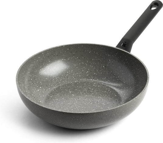 Bk granite ceramic keramische wokpan 28cm - 3.7l - inductie wokpan - zonder deksel - ovenbestendig tot 160 graden - koudgreep - pfas-vrij - grijs