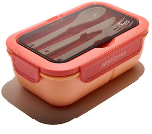 Muitomas lunchtrommel - 1,1 liter – 3 compartimenten – magnetron vaatwasser bestendig - inclusief bestek - peach fuzz
