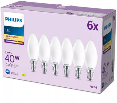 Philips filamentkaarslamp mat 40w b35 e14 x6