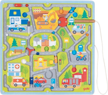 Goki houten magneet doolhof kleine stad
