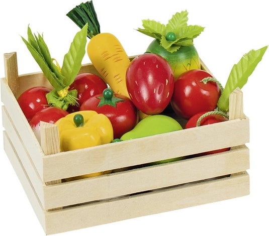 Goki speelgoedkeuken - fruit en groenten in kistje - 14,1x10,1x7,3cm - hout - 3 jaar