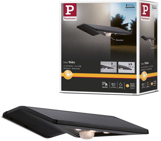 Paulmann solar led-huisnummerverlichting yoko schemergestuurde bewegingsmelder (ir) ip44 3000k 42lm antraciet