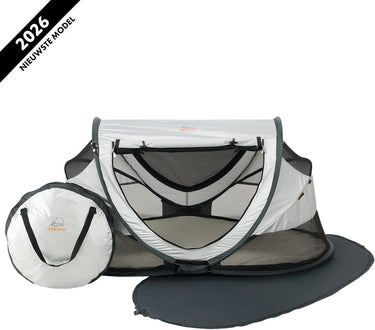 Deryan peuter luxe campingbedje – inclusief zelfopblaasbare matras - silver