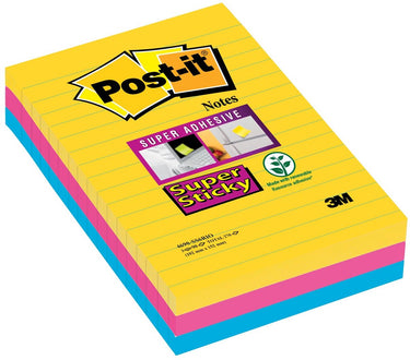 Post-it super sticky notes 101x152 mm geel blauw roze