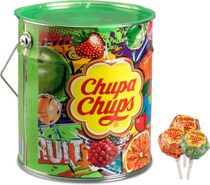 Chupa chups fruit tin - snoep - o.a. kersen, aardbei, appel en sinaasappelsmaak - 1x150stuks