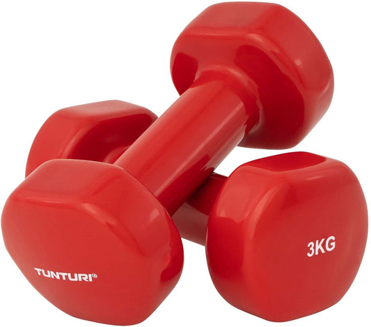 Tunturi dumbbell set - 2 x 3,0 kg - vinyl - rood - incl. gratis fitness app