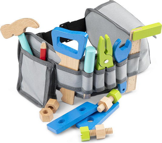 Woet ® gereedschapsriem blauw - houten speelgoed - gereedschapset met 16 onderdelen - educatief rollenspel voor kinderen - vanaf 3 jaar