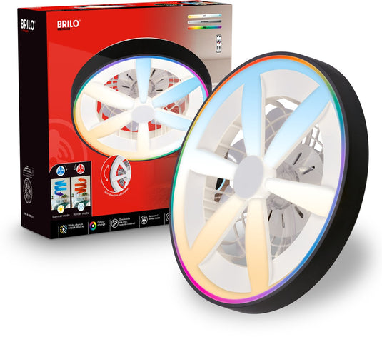 Briloner air - plafondventilator met rgb verlichting - led plafondlamp met ventilator - dimbaar - 5 snelheden - ventilator lamp zomer- en wintermodus - rgb cct - ø48cm - zwart