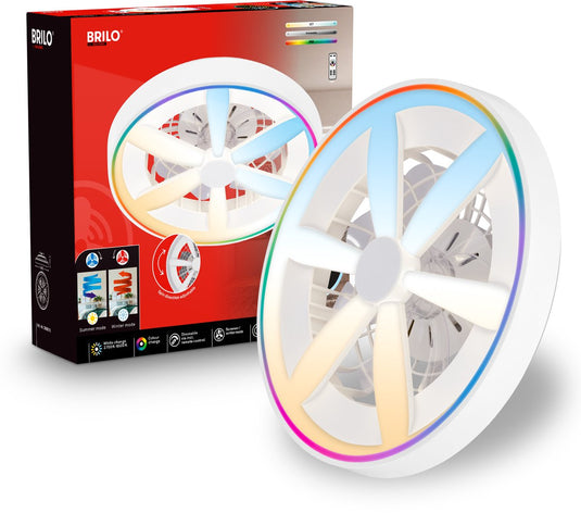 Briloner air - plafondventilator met rgb verlichting - plafondventilator dimbaar - ventilator lamp 5 snelheden - zomer- en wintermodus - rgb cct - ø48cm - wit
