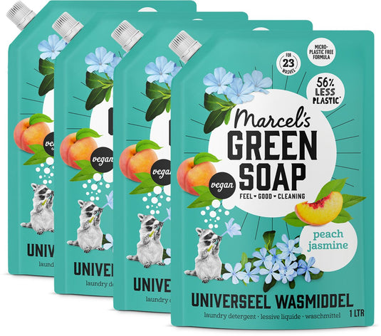 Marcel's green soap kleur wasmiddel navulling - perzik jasmijn - 4 x 1l - 92 wasbeurten