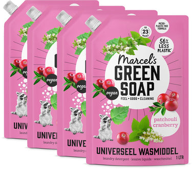 Marcel's green soap universeel wasmiddel navulling - patchouli cranberry - 4 x 1l - 92 wasbeurten
