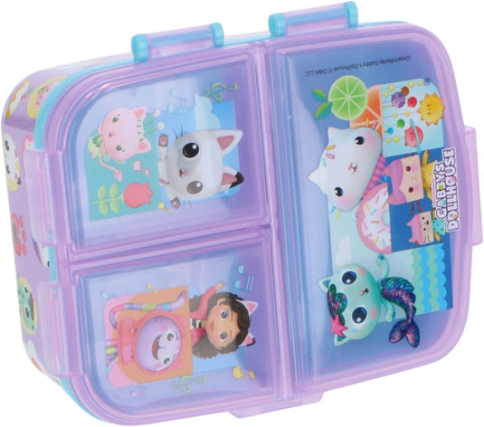 Stor gabby's poppenhuis kinderlunchbox – broodtrommel met 4 vakken voor kinderen vanaf 4 jaar - vaatwasserbestendig bpa-vrij - paars