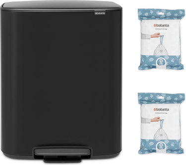 Brabantia bo prullenbak - 2 x 30 liter - met 80 vuilniszakken - afvalscheiding - matt black