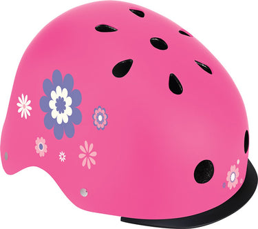 Globber fietshelm - elite lights - xs s (48 tot 53cm verstelbaar) - met verlichting - roze met bloemenprint