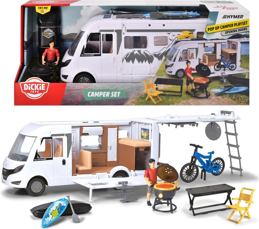 Dickie toys hymer camper - 30 cm - licht accessoires - speelgoedvoertuig