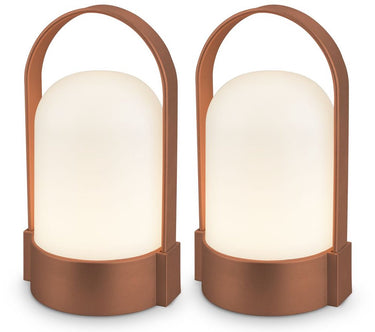 B.k.licht asa - set van 2 oplaadbare tafellampen - snoerloze lamp - dimbaar - kampeerlamp - tentlamp - 50 lm - voor binnen en buiten - 9 x 8 x 15,5 cm - bruin