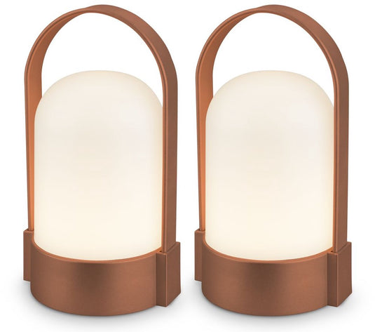 B.k.licht asa - set van 2 oplaadbare tafellampen - snoerloze lamp - dimbaar - kampeerlamp - tentlamp - 50 lm - voor binnen en buiten - 9 x 8 x 15,5 cm - bruin