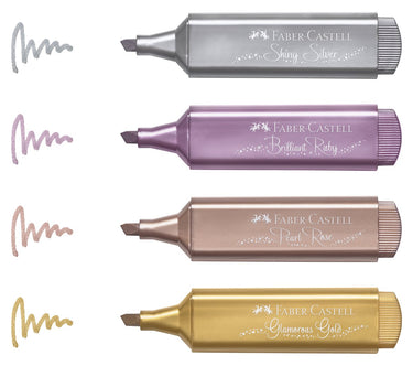 Faber-castell faber castell tekstmarker - metallic - 4 stuks assorti kleuren - markeerstift - fc-154640