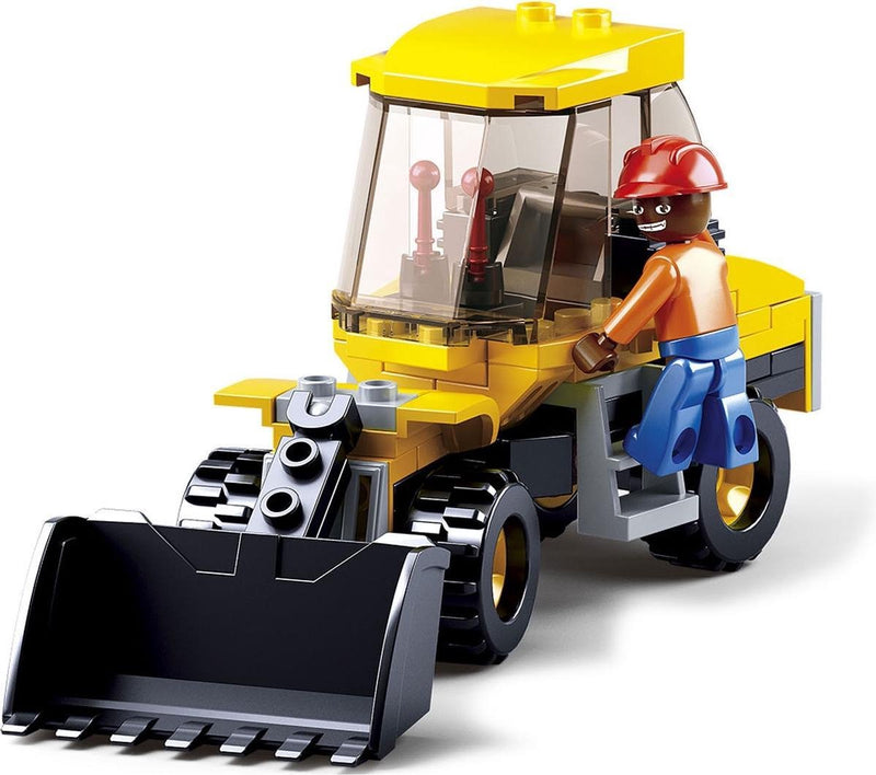 Load image into Gallery viewer, Sluban wheel loader kleine shovel bouwspeelgoed kinderen vanaf 6 jaar – constructiespeelgoed modelbouw – bouwdoos met 91 bouwstenen – m38-b0377b
