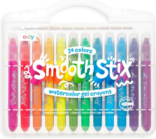 Ooly - smooth stix watercolor gel crayons - 24 kleuren aquarel gelkrijt - inclusief penseel - wateroplosbaar - met plastic draaidopjes - in handig reisetui - geschikt vanaf 3 jaar