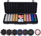 Longfield pokerset 500 chips 14 gram – waarde chips €1 €5 €25 €100 €500 – speelkaarten, dealer button dobbelstenen – zwarte aluminium koffer – engelhart