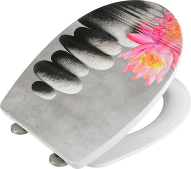 Wenko wc bril water lily - thermoplast met structuurprint - easy-close softclose sluiting - fix-clip bevestiging afklikbaar in rvs - belastbaar tot 350 kg - toiletbril decor met structuur - toiletzitting met print