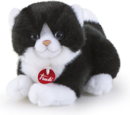 Trudi - no knuffel kat 15 cm - handgemaakt in italie - zacht pluche - knuffeldier voor jongens en meisjes - zwart wit - 9x10x15 cm maat xs