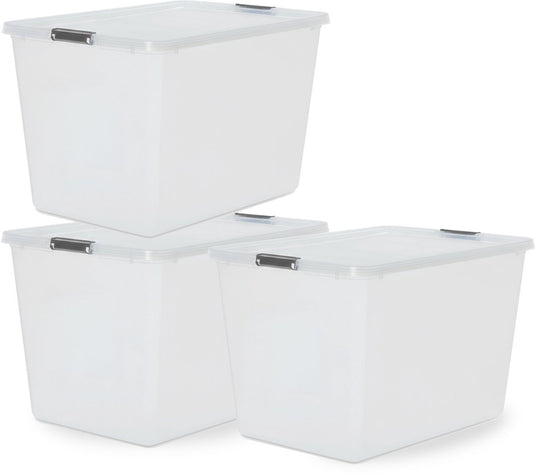 Iris storage opbergbox met clips - 60l - xxl opslag - stapelbaar -kunststof - transparant grijs - set van 3