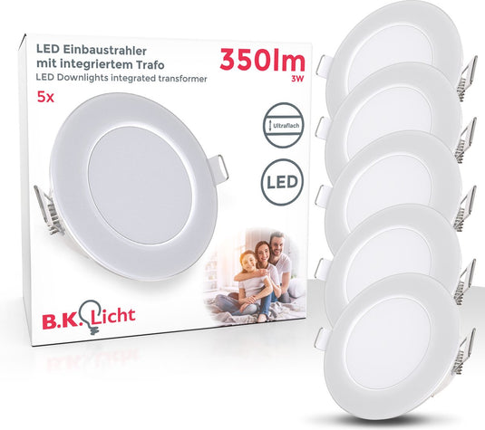 Briloner b.k.licht - led inbouwspots - set van 5 - badkamerverlichting - spots - ip65 - 4.000k neutraal wit licht - 350lm - 3w - ø8,6 cm