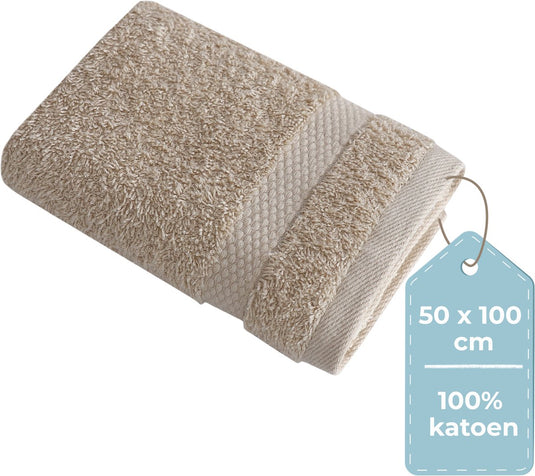 Hush. living hush living - handdoek 100% katoen - per stuk - 50×100 cm - zware kwaliteit 500g m2 - stijlvol boord en ophanglus - zand