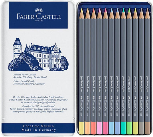 Faber-castell kleurpotloden aquarel - goldfaber - blik 12 stuks - pastel kleuren - fc-114622